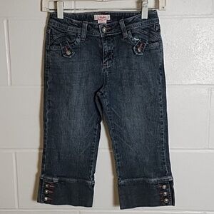 Candies Stretch Denim Capri Jeans Pink Stitching Rhinestone Buttons & Accents 12